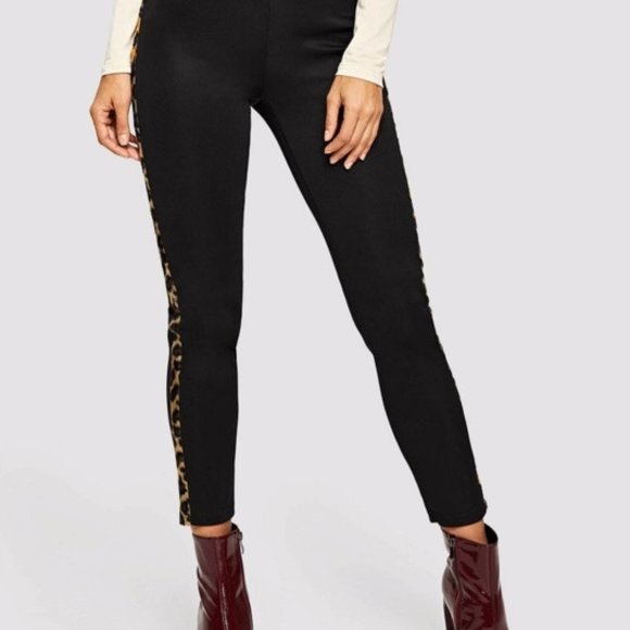 NWOT  Sporty Black Leopard Tape Side Leggings Size Small - Picture 6 of 15